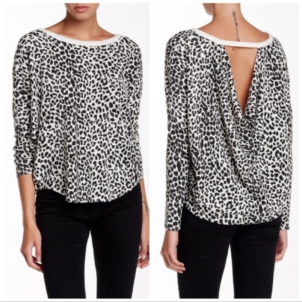 Chaser Leopard Animal Print Drape Open Back Top Size Large